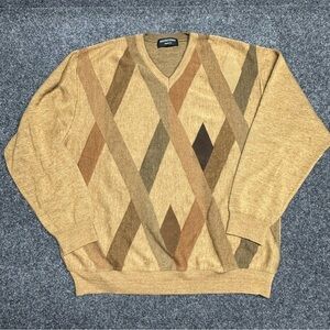 90s Vintage oversized diamond argyle merino wool sweater academia preppy